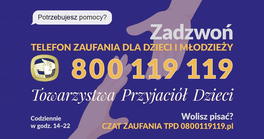 Komunikat nt. telefonu zaufania dla dzieci i mlodziezy Towarzystwa Przyjaciół Dzieci