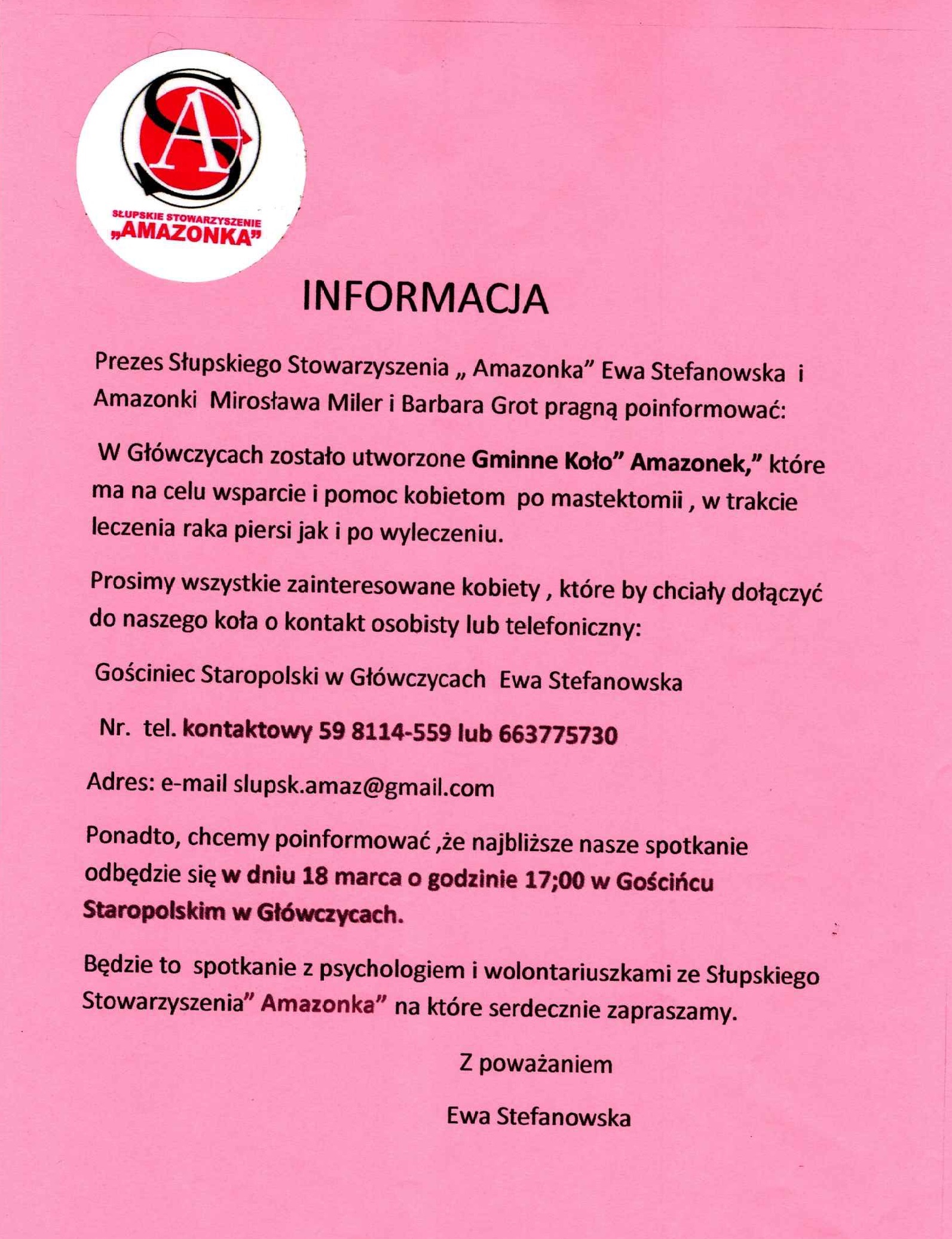 Informacja - stowarzyszenie Amazonka