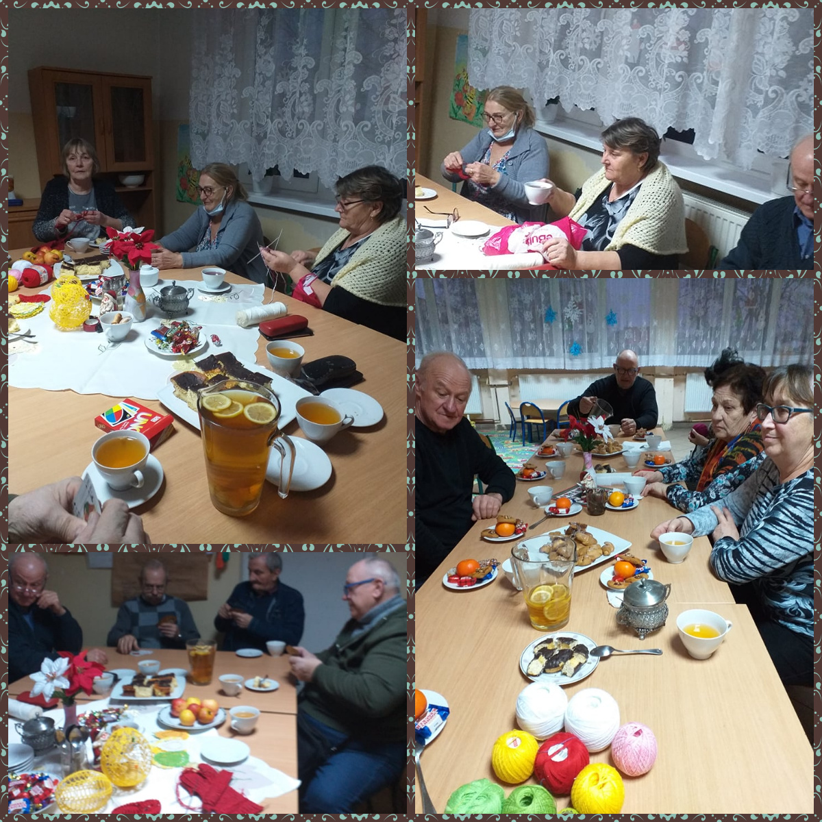 Kolaż ze zdjęciami z zajęć rękodzielniczych uczestników Klubu Seniora